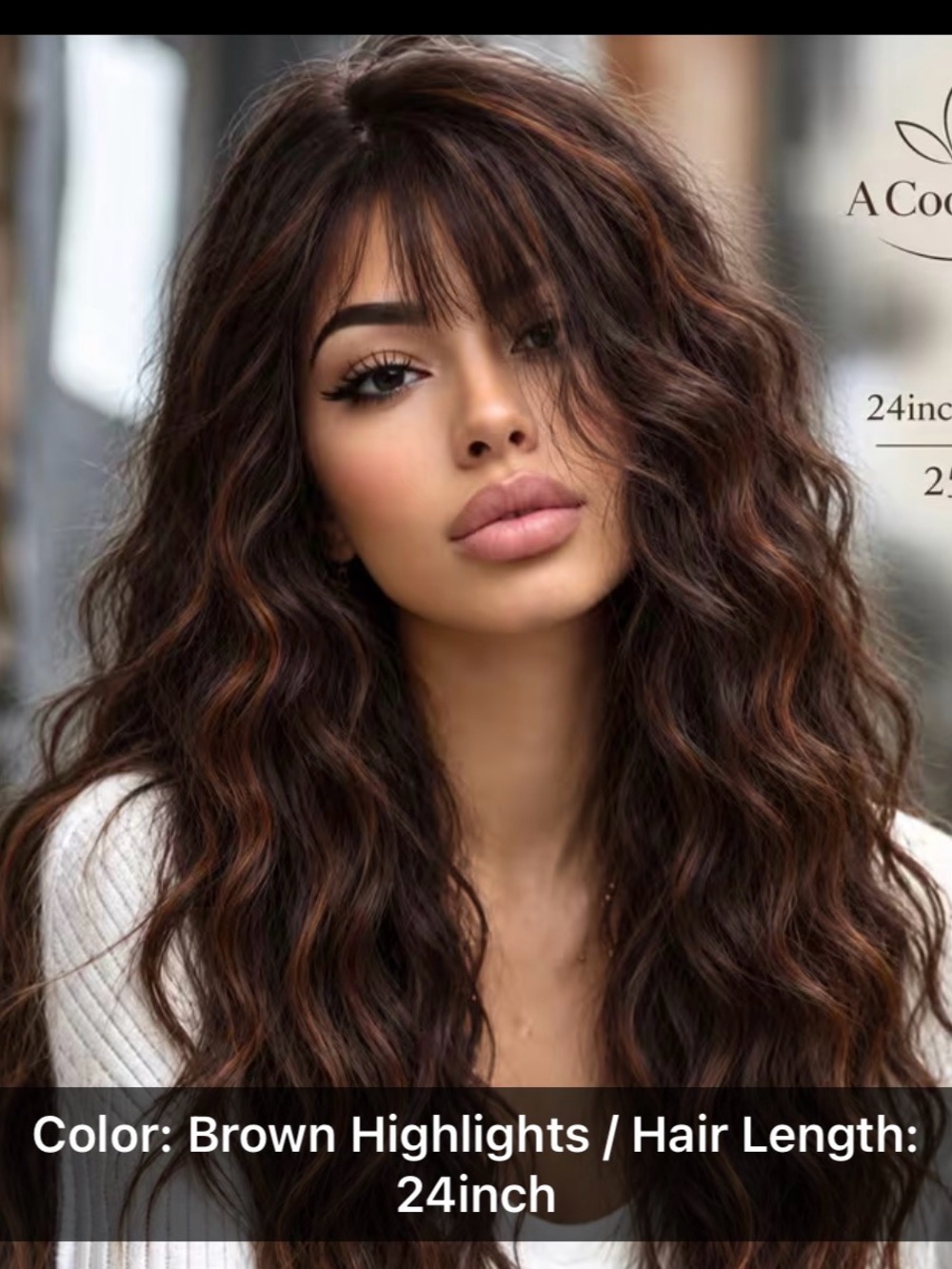 Brown Highlights Long Wavy Women's Wig - Unbranded